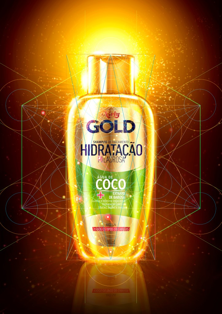 Design Estratégico para Branding equity - Wireframe design gráfico de produto - Arquitetura da informação proporção áurea grid e diagonais para Niely Gold da L'Oreal